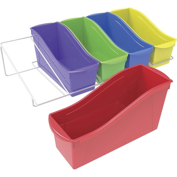 Book Bins, w/ Rack, 14-3/10"Wx25-7/10"Lx7-1/4"H, Assorted
